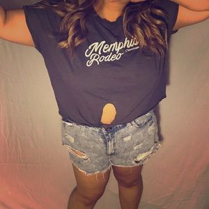 Blue/gray crop top tee